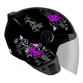 Capacete Moto Feminino Aberto Ebf Thunder Spark Jet Borboleta Preto Rosa Azul Lilás C/ Selo Inmetro - Lilas