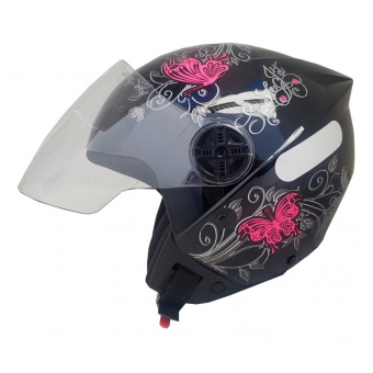 Capacete Moto Feminino Aberto Ebf Thunder Spark Jet Borboleta Preto Rosa Azul Lilás C/ Selo Inmetro