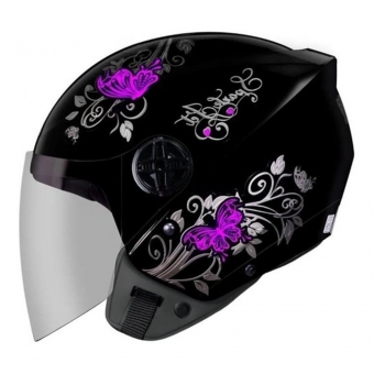 Capacete Moto Feminino Aberto Ebf Thunder Spark Jet Borboleta Preto Rosa Azul Lilás C/ Selo Inmetro