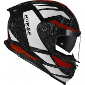 Capacete Moto Esportivo Fechado Norisk Strada 2 Evoque Branco Preto Vermelho C/ Óculos Lançamento