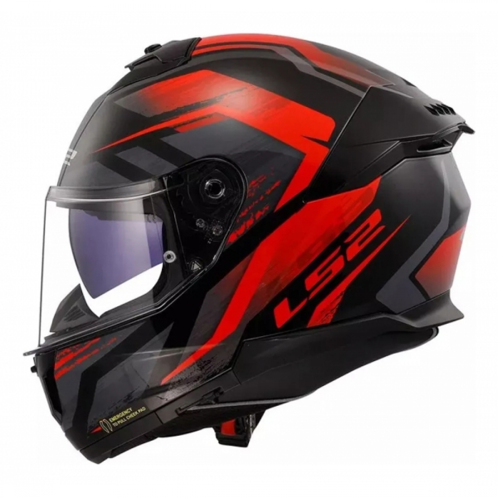 Capacete Moto Fechado Ls2 Ff808 Stream 2 Fury Preto Vermelho C/ Óculos Masculino Feminino