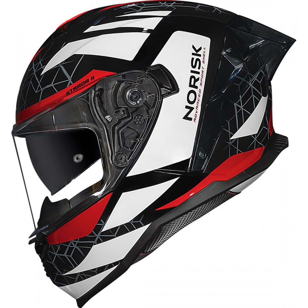 Capacete Moto Esportivo Fechado Norisk Strada 2 Evoque Branco Preto Vermelho C/ Óculos Lançamento