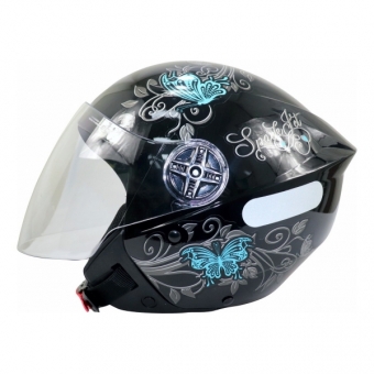Capacete Moto Feminino Aberto Ebf Thunder Spark Jet Borboleta Preto Rosa Azul Lilás C/ Selo Inmetro