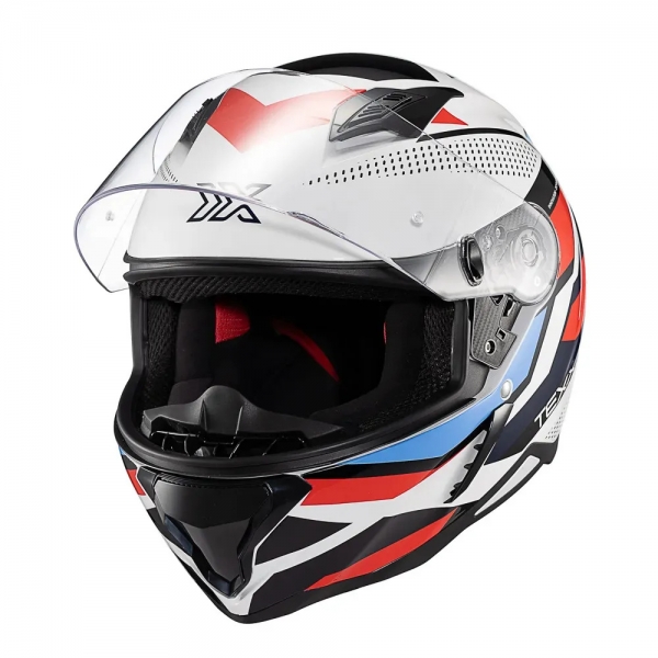 Capacete Moto Esportivo Fechado Texx Hunter Ark C/ Aerofólio Spoiler Masculino Feminino Lançamento - Branco Vermelho Azul