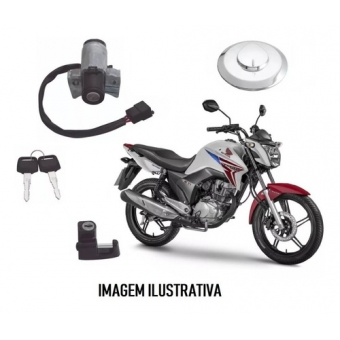 Jogo Chave Contato Miolo Ignição Moto Titan 150 2014 2015 Kit C/ Tampa Tanque Trava