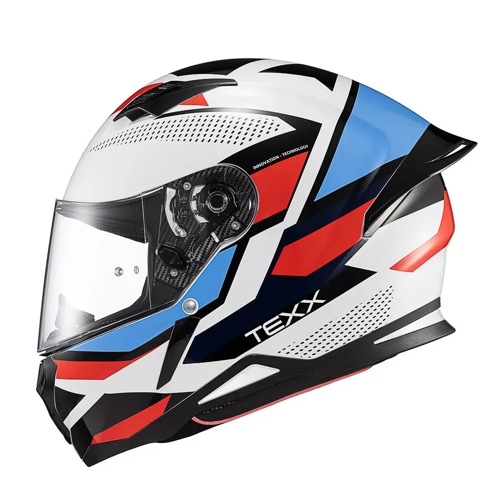 Capacete Moto Esportivo Fechado Texx Hunter Ark C/ Aerofólio Spoiler Masculino Feminino Lançamento - Branco Vermelho Azul
