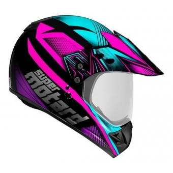 Capacete Moto Feminino Esportivo Ebf Super Motard Action Preto Rosa Cross Trilha C/ Selo Inmetro