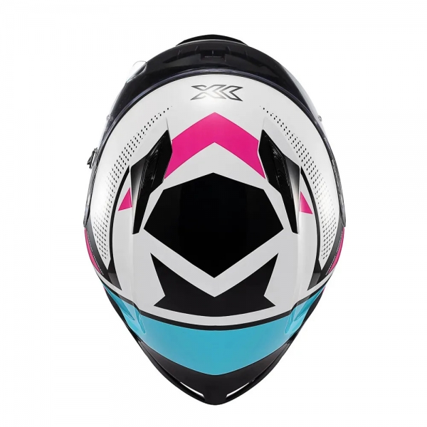 Capacete Moto Esportivo Fechado Texx Hunter Ark C/ Aerofólio Spoiler Masculino Feminino Lançamento - Branco Azul Tiffany Rosa