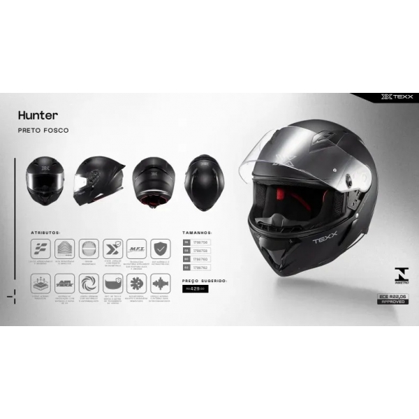 Capacete Moto Esportivo Texx Hunter Ark Preto Fosco C/ Aerofólio Spoiler Masculino Feminino