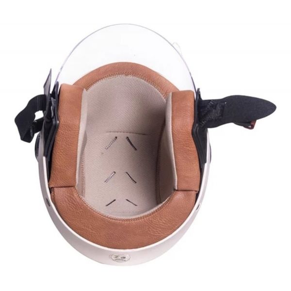 Capacete Moto Aberto Feminino Masculino Joy 23 San Marino By Taurus Custom Vintage Bege C/ Acabamento Interno Couro - Bege