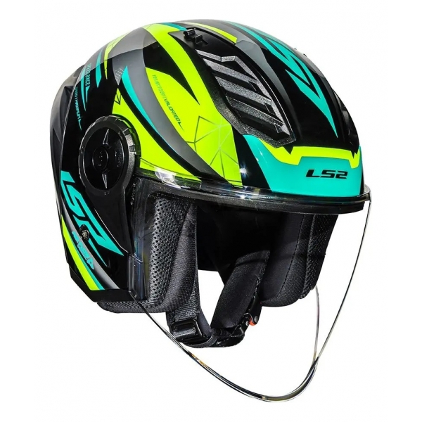 Capacete Moto Aberto Ls2 Of616 S Airflow II Draze Preto Amarelo C/ Spoiler Masculino Feminino