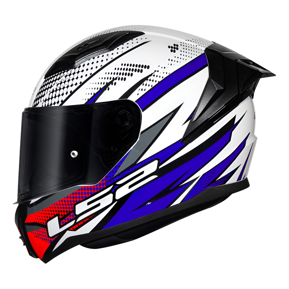 Capacete Moto Esportivo LS2 FF810 Vigo Flight C/ Spoiler Masculino Feminino Lançamento - Branco Azul