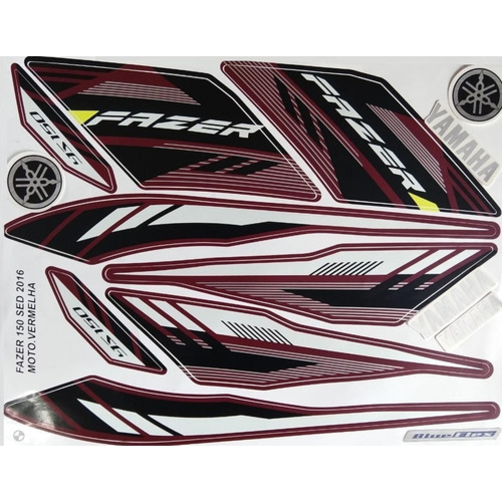 Kit Adesivos Faixas Moto Fazer 150 Sed Vermelha 2016 Jogo Adesivo
