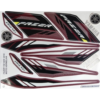 Kit Adesivos Faixas Moto Fazer 150 Sed Vermelha 2016 Jogo Adesivo
