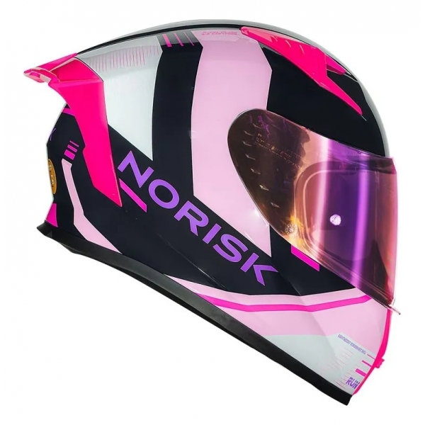 Capacete Moto Feminino Norisk Flow Run Rosa Roxo C/ Spoiler + Viseira Extra Lançamento