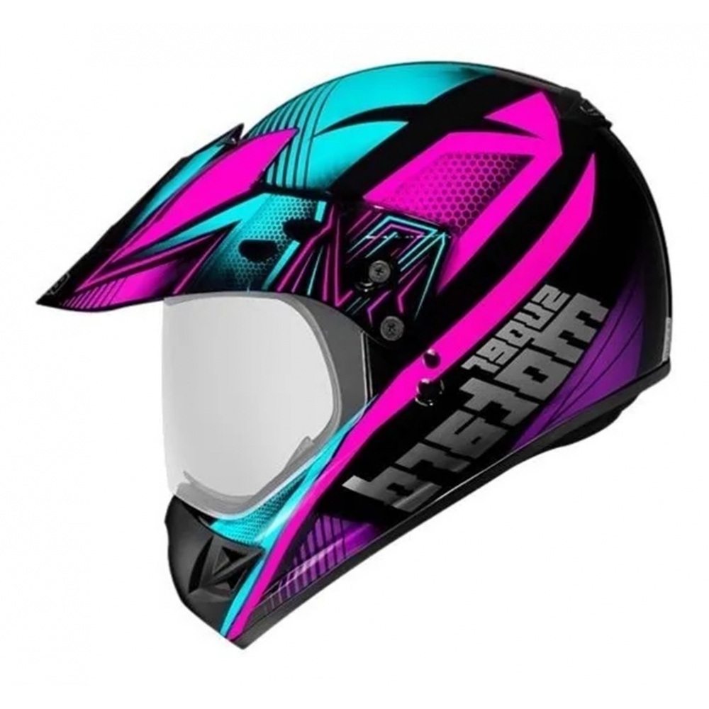 Capacete Moto Feminino Esportivo Ebf Super Motard Action Preto Rosa Cross Trilha C/ Selo Inmetro - Rosa