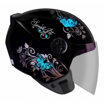 Capacete Moto Feminino Aberto Ebf Thunder Spark Jet Borboleta Preto Rosa Azul Lilás C/ Selo Inmetro