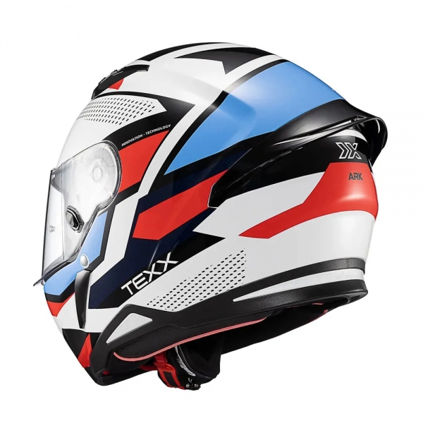 Capacete Moto Esportivo Fechado Texx Hunter Ark C/ Aerofólio Spoiler Masculino Feminino Lançamento - Branco Vermelho Azul